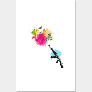 AK 47 flowers illustration Posters and Art